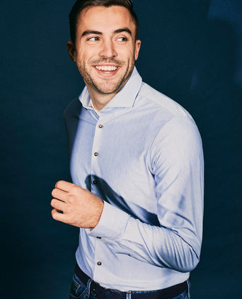 Suitable herringbone overhemd lichtblauw