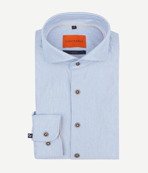 Suitable herringbone overhemd lichtblauw