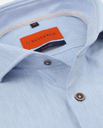 Suitable herringbone overhemd lichtblauw