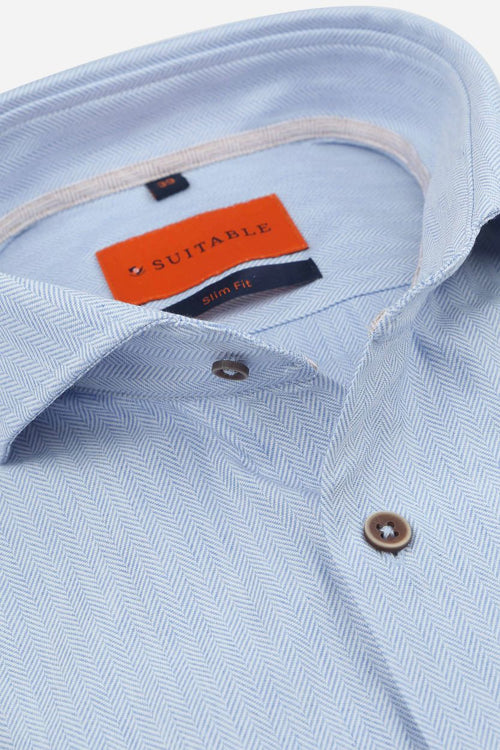 Suitable herringbone overhemd lichtblauw