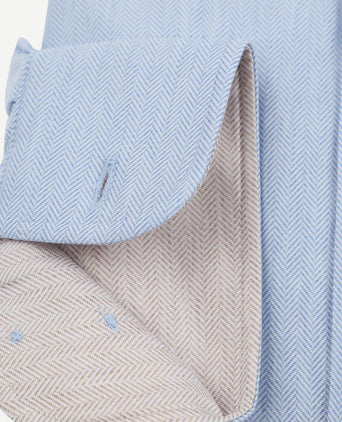 Suitable herringbone overhemd lichtblauw