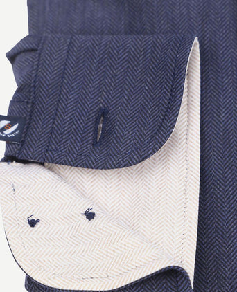 Suitable herringbone overhemd donkerblauw