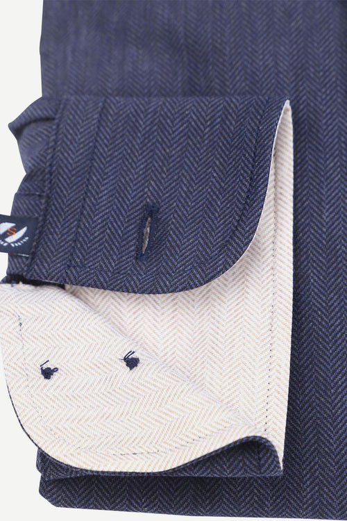 Suitable herringbone overhemd donkerblauw