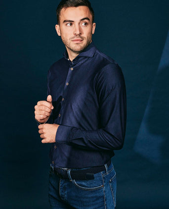Suitable herringbone overhemd donkerblauw