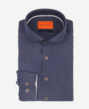 Suitable herringbone overhemd donkerblauw