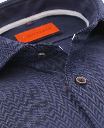 Suitable herringbone overhemd donkerblauw
