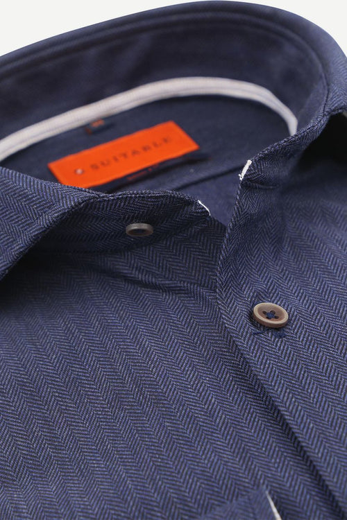 Suitable herringbone overhemd donkerblauw