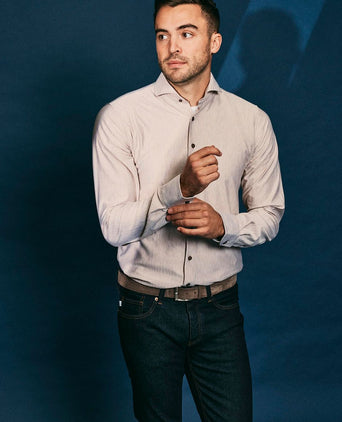 Suitable herringbone overhemd sand