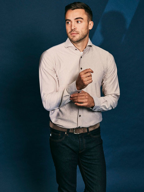 Suitable herringbone overhemd sand