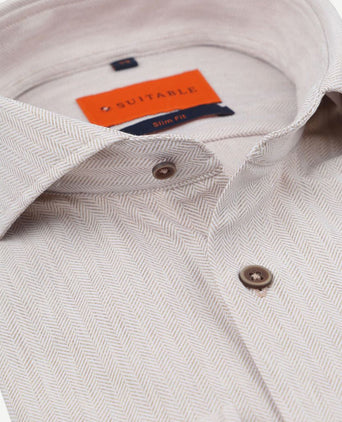 Suitable herringbone overhemd sand