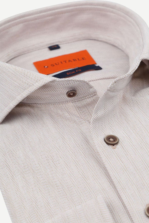 Suitable herringbone overhemd sand