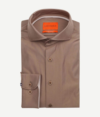 Suitable herringbone overhemd taupe | Slim-fit Suitable herringbone overhemd taupe | Slim-fit