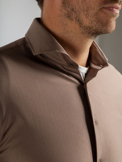 Suitable herringbone overhemd taupe | Slim-fit