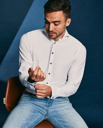 Suitable herringbone overhemd wit