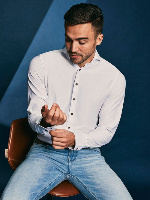 Suitable herringbone overhemd wit