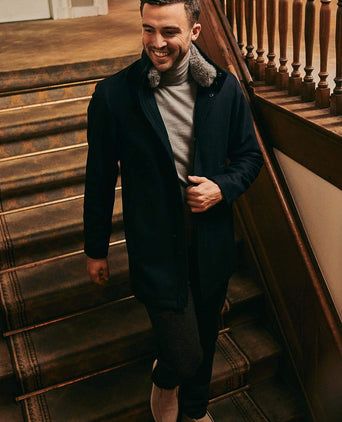 Suitable hirsch coat wol blend donkerblauw