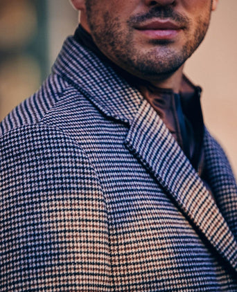 Suitable coat wol pepita beige camel | Slim-fit