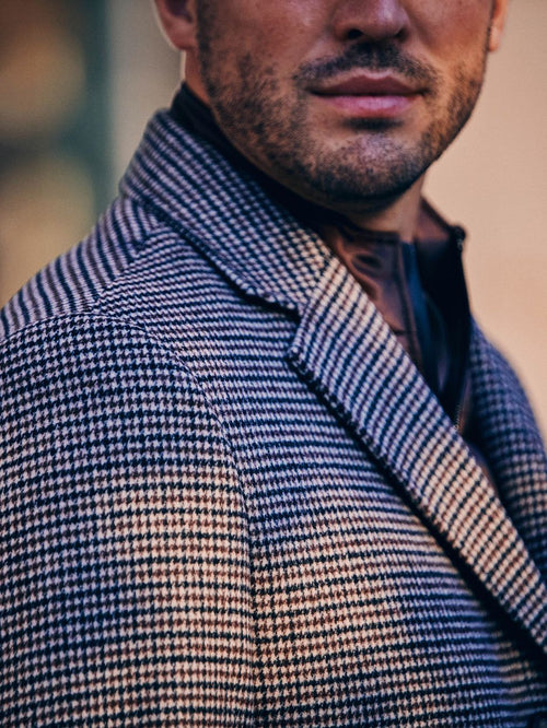 Suitable coat wol pepita beige camel | Slim-fit