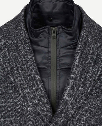 Coat wol herringbone donkerblauw