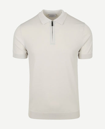 Suitable knitted halve rits polo beige | Slim-fit