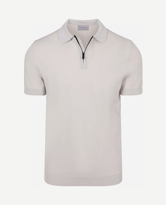 Knitted halve rits polo dan ecru