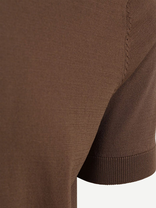 Knitted halve rits polo dan tabacco