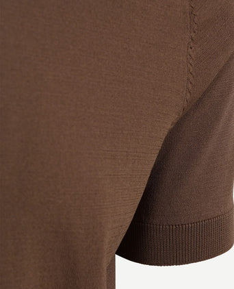Knitted halve rits polo dan tabacco