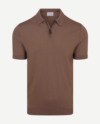 Knitted halve rits polo dan tabacco