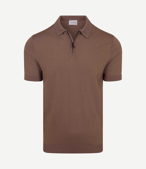 Knitted halve rits polo dan tabacco