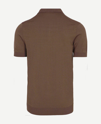 Knitted halve rits polo dan tabacco