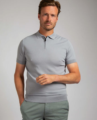 Suitable knitted halve rits polo dusty grey | Slim-fit