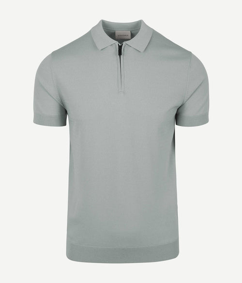 Suitable knitted halve rits polo dusty grey | Slim-fit