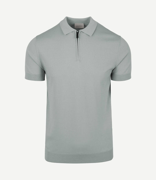 Knitted halve rits polo dusty grey