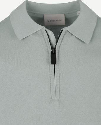 Suitable knitted halve rits polo dusty grey | Slim-fit