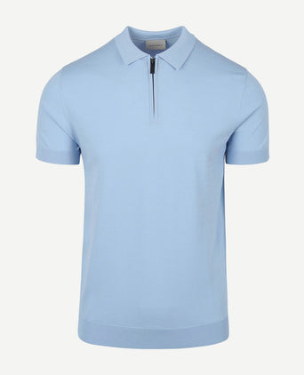 Suitable knitted halve rits polo lichtblauw | Slim-fit