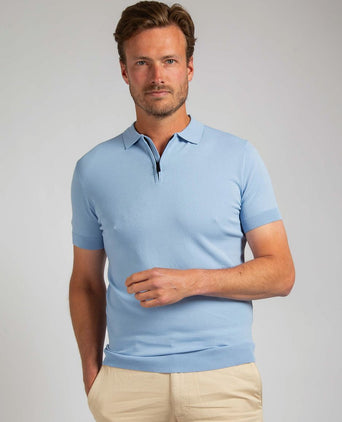 Suitable knitted halve rits polo lichtblauw | Slim-fit