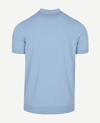 Suitable knitted halve rits polo lichtblauw | Slim-fit