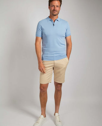 Suitable knitted halve rits polo lichtblauw | Slim-fit