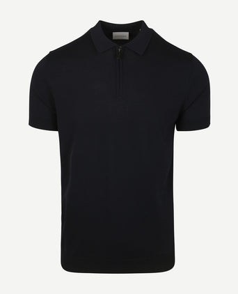 Suitable knitted halve rits polo donkerblauw | Slim-fit