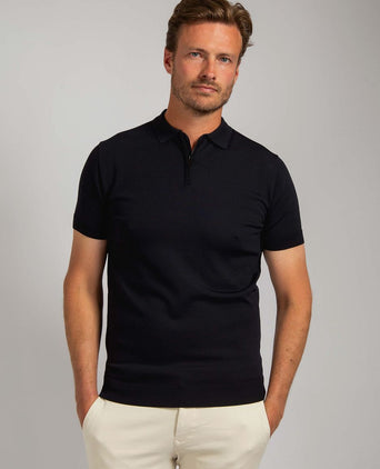 Suitable knitted halve rits polo donkerblauw | Slim-fit