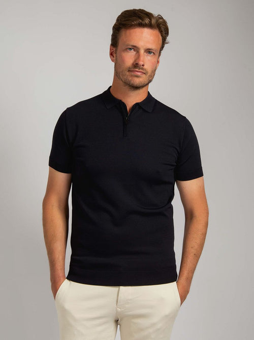 Suitable knitted halve rits polo donkerblauw | Slim-fit