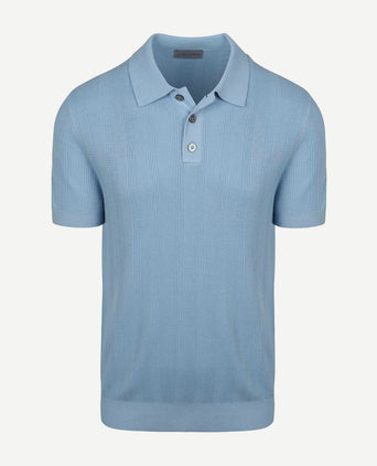 Knitted jacquard polo lichtblauw