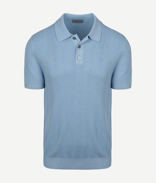 Knitted jacquard polo lichtblauw