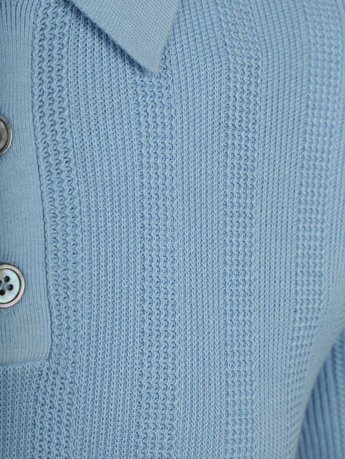 Knitted jacquard polo lichtblauw