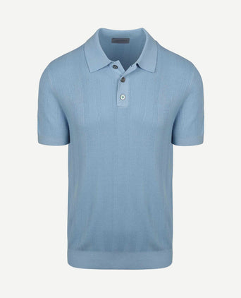 Knitted jacquard polo lichtblauw