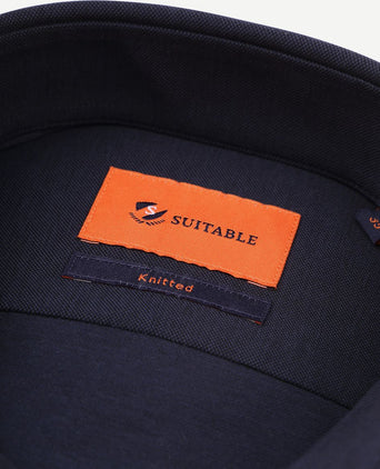 Suitable knitted pique overhemd donkerblauw | Slim-fit