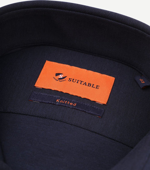 Suitable knitted pique overhemd donkerblauw | Slim-fit