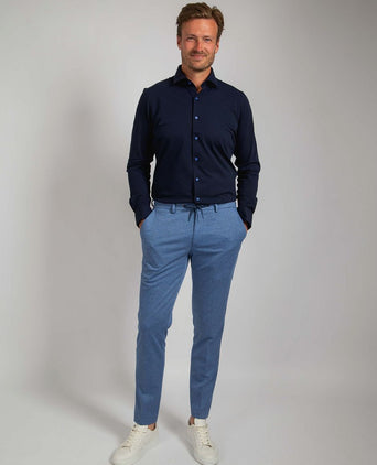 Suitable knitted pique overhemd donkerblauw | Slim-fit