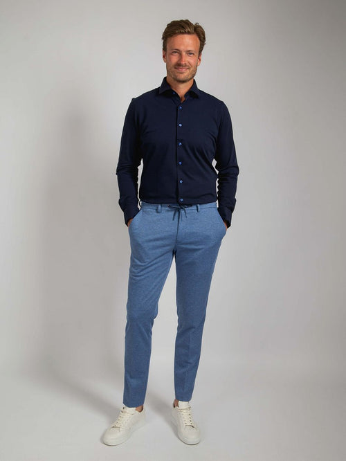 Suitable knitted pique overhemd donkerblauw | Slim-fit