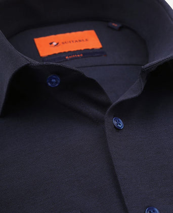 Suitable knitted pique overhemd donkerblauw | Slim-fit